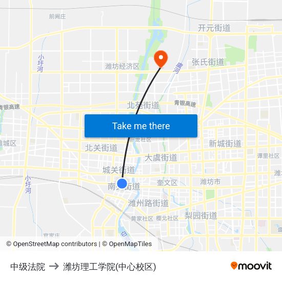 中级法院 to 潍坊理工学院(中心校区) map