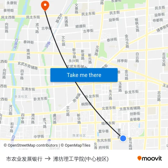 市农业发展银行 to 潍坊理工学院(中心校区) map