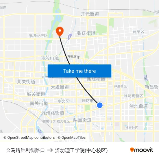 金马路胜利街路口 to 潍坊理工学院(中心校区) map