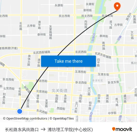 长松路东风街路口 to 潍坊理工学院(中心校区) map