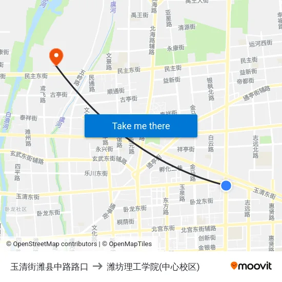 玉清街潍县中路路口 to 潍坊理工学院(中心校区) map