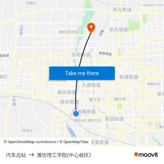 汽车总站 to 潍坊理工学院(中心校区) map