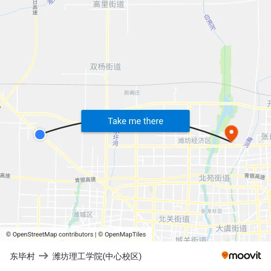 东毕村 to 潍坊理工学院(中心校区) map
