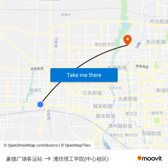 豪德广场客运站 to 潍坊理工学院(中心校区) map