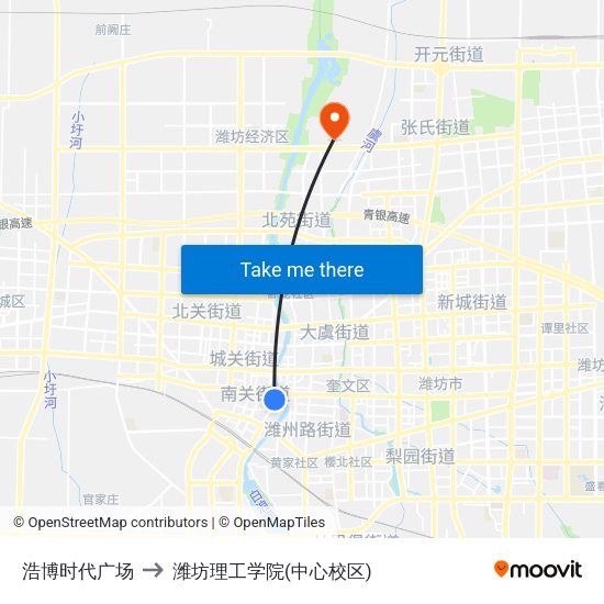浩博时代广场 to 潍坊理工学院(中心校区) map
