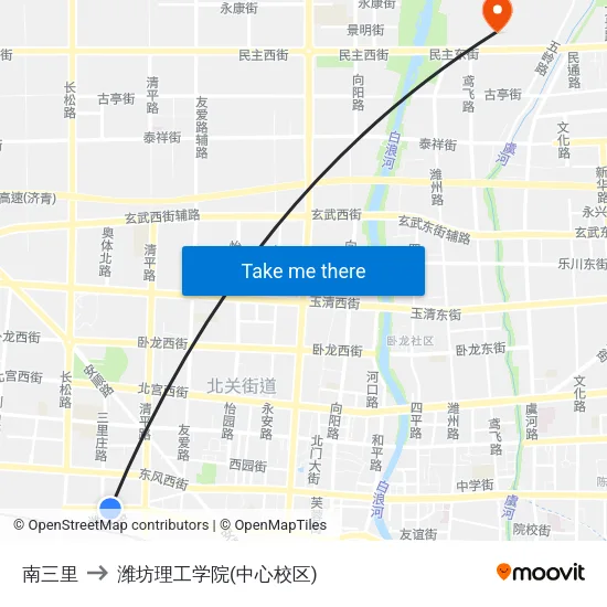 南三里 to 潍坊理工学院(中心校区) map