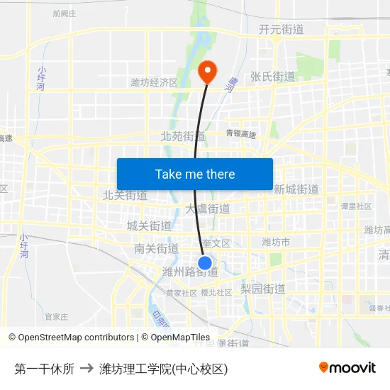 第一干休所 to 潍坊理工学院(中心校区) map