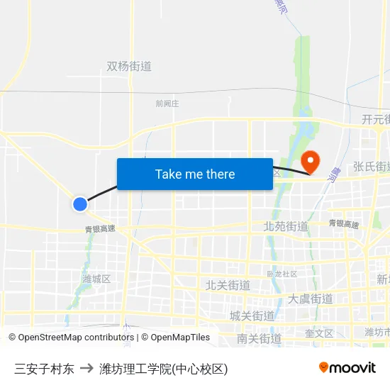 三安子村东 to 潍坊理工学院(中心校区) map