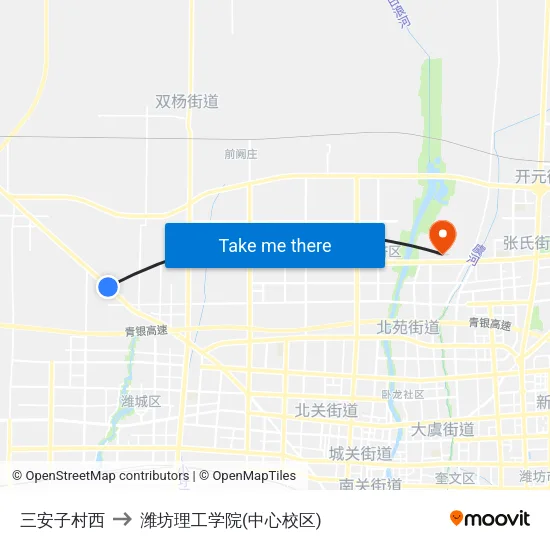 三安子村西 to 潍坊理工学院(中心校区) map