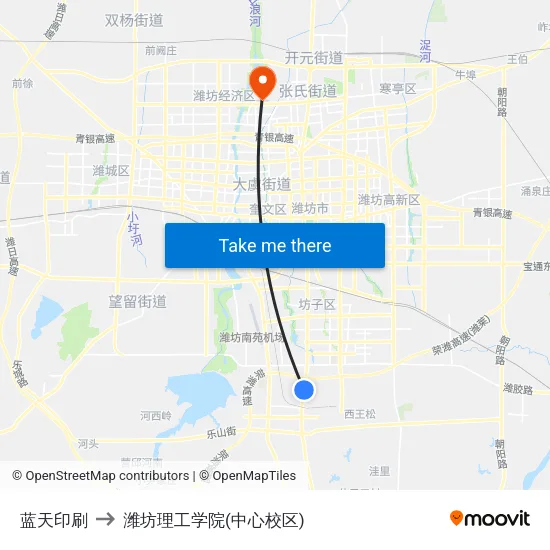 蓝天印刷 to 潍坊理工学院(中心校区) map