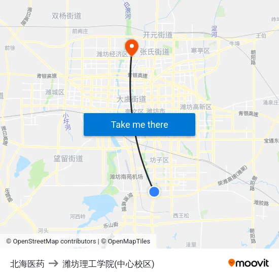 北海医药 to 潍坊理工学院(中心校区) map