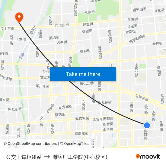 公交王谭枢纽站 to 潍坊理工学院(中心校区) map