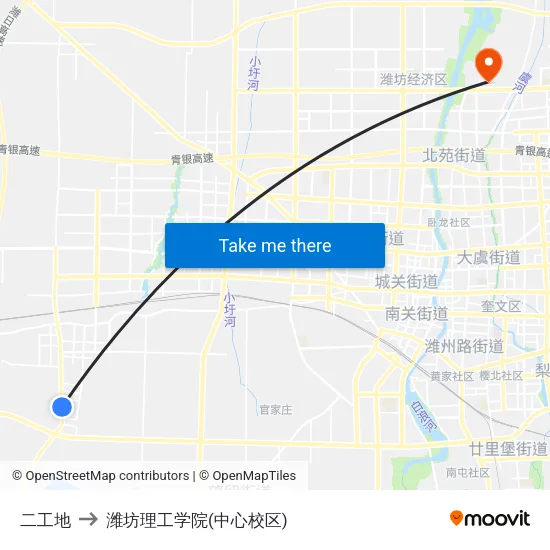 二工地 to 潍坊理工学院(中心校区) map