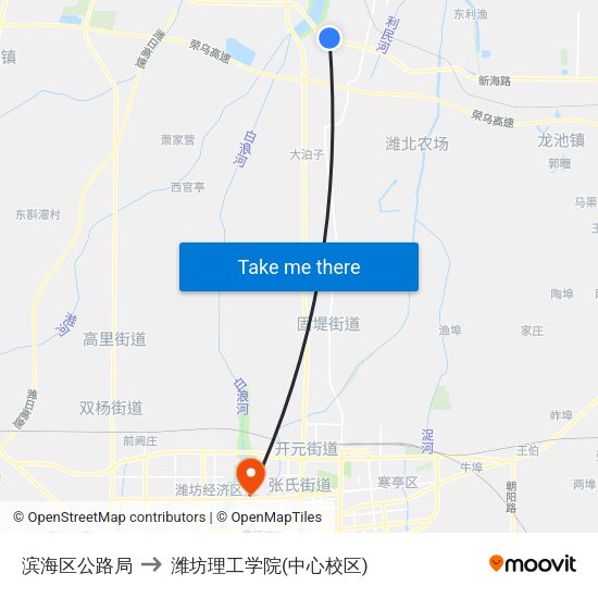 滨海区公路局 to 潍坊理工学院(中心校区) map