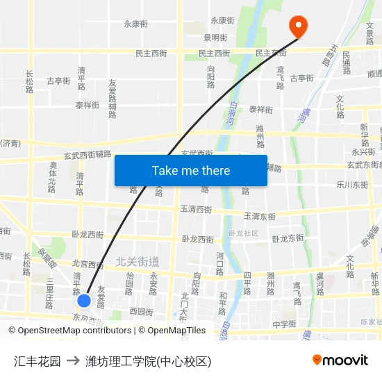 汇丰花园 to 潍坊理工学院(中心校区) map