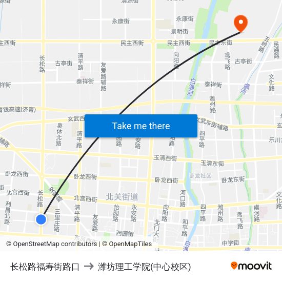 长松路福寿街路口 to 潍坊理工学院(中心校区) map