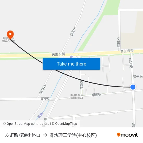 友谊路顺通街路口 to 潍坊理工学院(中心校区) map