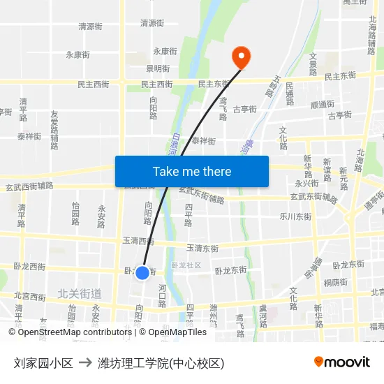 刘家园小区 to 潍坊理工学院(中心校区) map