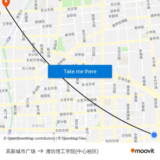 高新城市广场 to 潍坊理工学院(中心校区) map