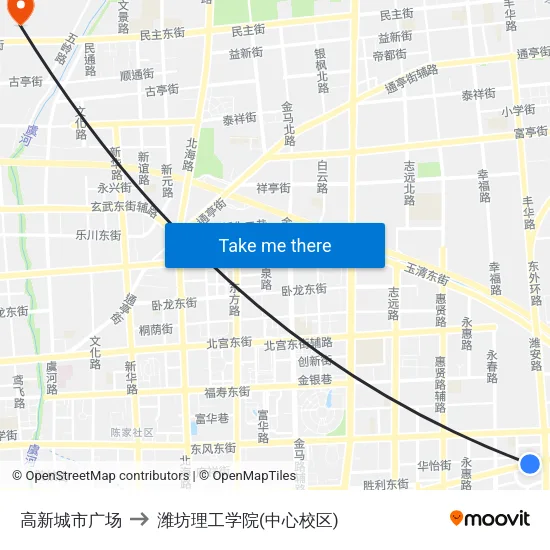 高新城市广场 to 潍坊理工学院(中心校区) map