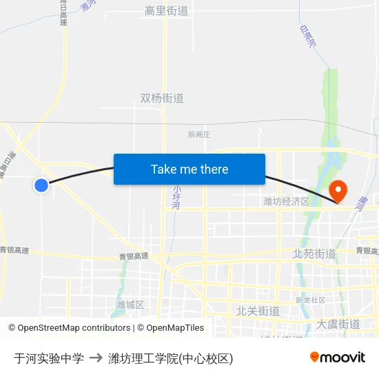 于河实验中学 to 潍坊理工学院(中心校区) map