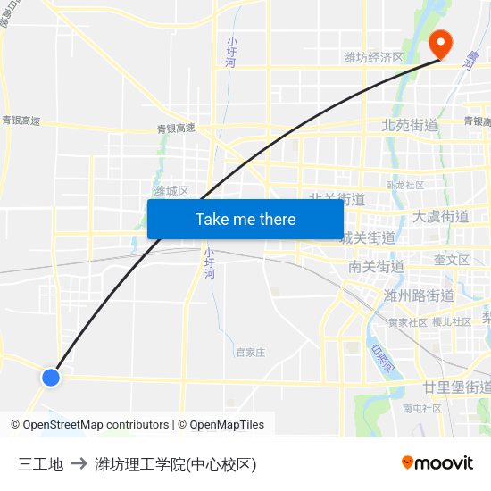 三工地 to 潍坊理工学院(中心校区) map