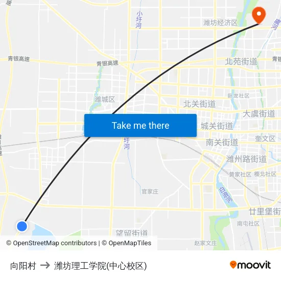 向阳村 to 潍坊理工学院(中心校区) map