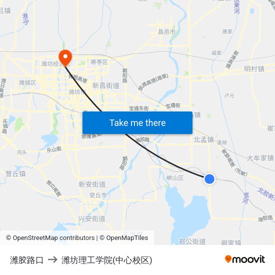 潍胶路口 to 潍坊理工学院(中心校区) map