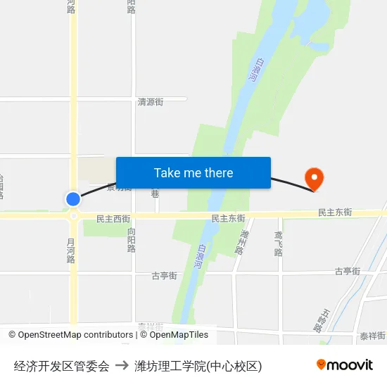 经济开发区管委会 to 潍坊理工学院(中心校区) map