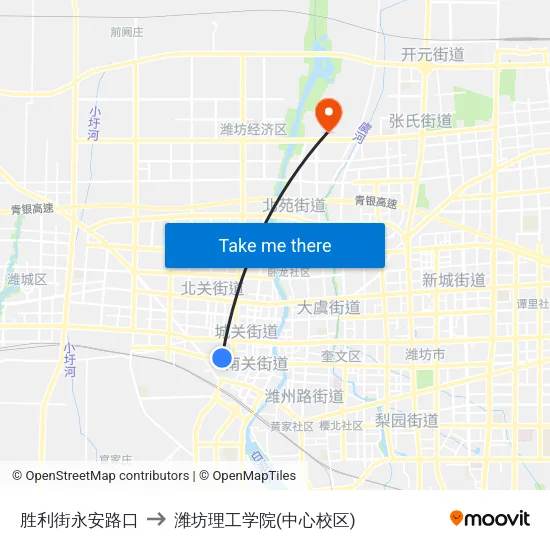 胜利街永安路口 to 潍坊理工学院(中心校区) map