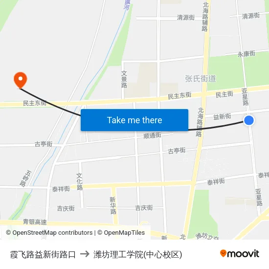霞飞路益新街路口 to 潍坊理工学院(中心校区) map
