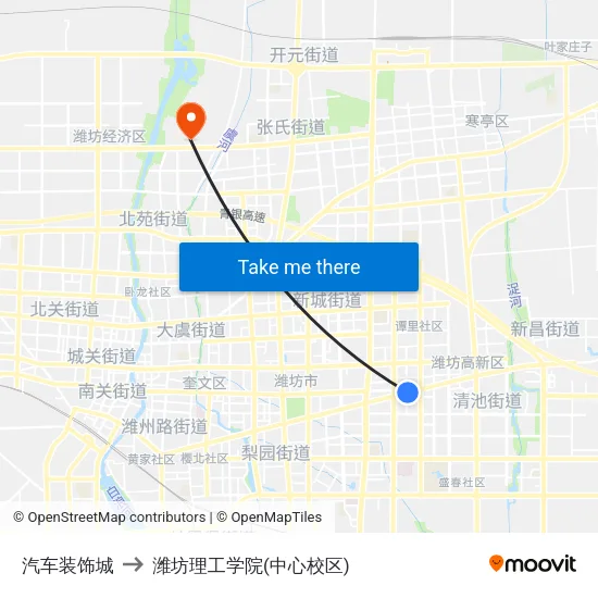 汽车装饰城 to 潍坊理工学院(中心校区) map