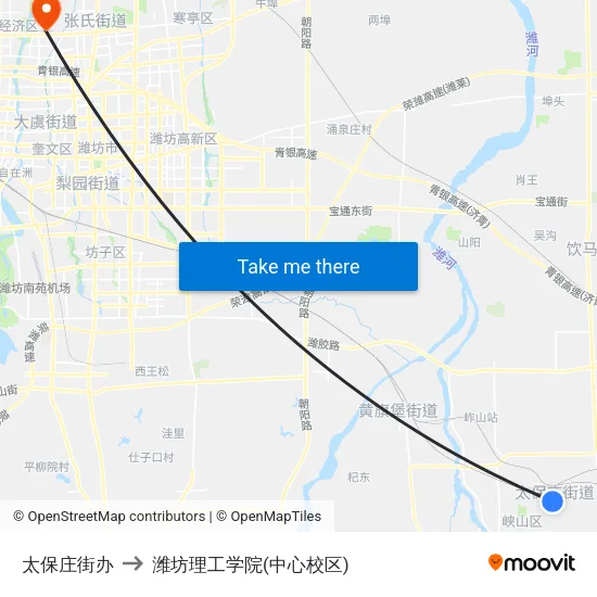 太保庄街办 to 潍坊理工学院(中心校区) map