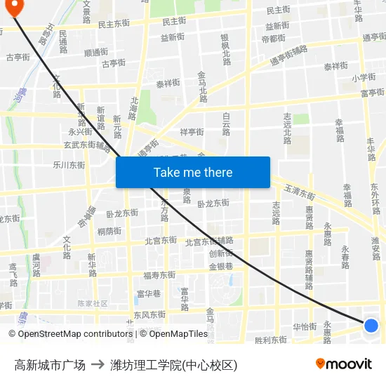 高新城市广场 to 潍坊理工学院(中心校区) map