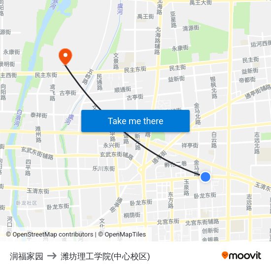 润福家园 to 潍坊理工学院(中心校区) map