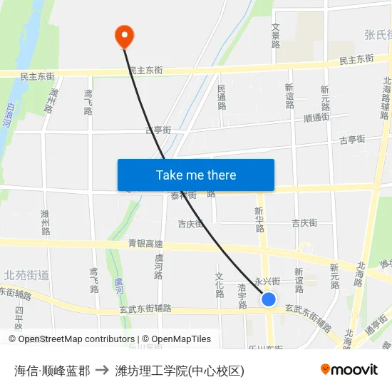 海信·顺峰蓝郡 to 潍坊理工学院(中心校区) map