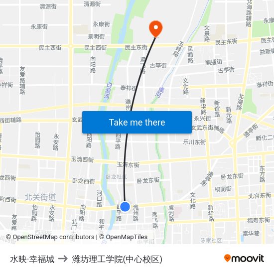 水映·幸福城 to 潍坊理工学院(中心校区) map