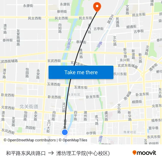 和平路东风街路口 to 潍坊理工学院(中心校区) map