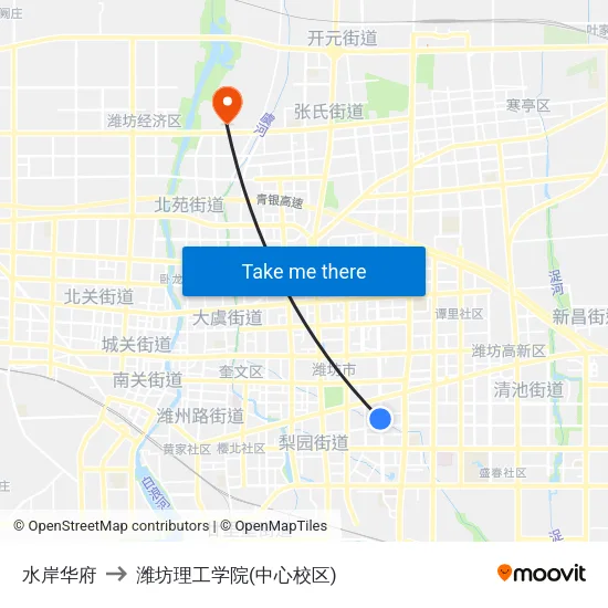 水岸华府 to 潍坊理工学院(中心校区) map