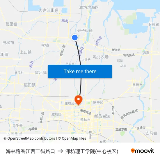 海林路香江西二街路口 to 潍坊理工学院(中心校区) map