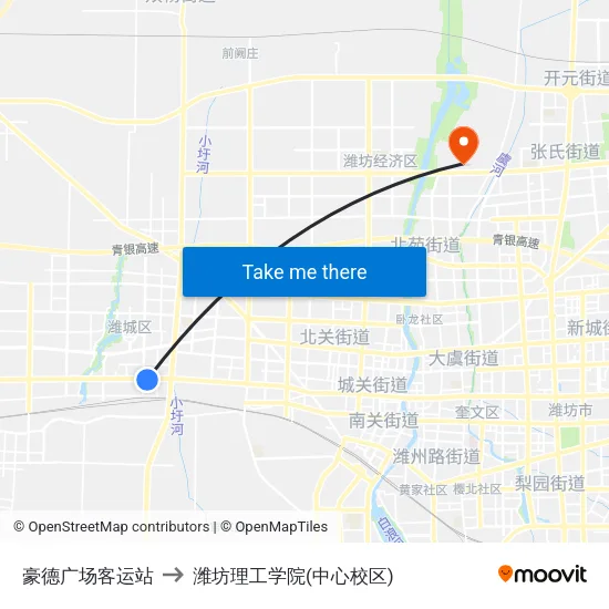 豪德广场客运站 to 潍坊理工学院(中心校区) map