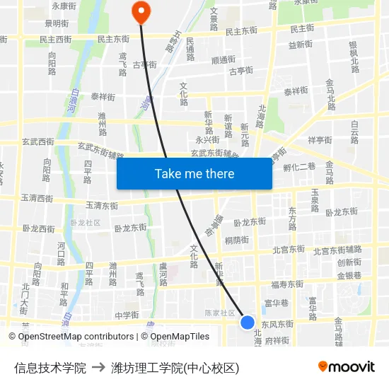 信息技术学院 to 潍坊理工学院(中心校区) map