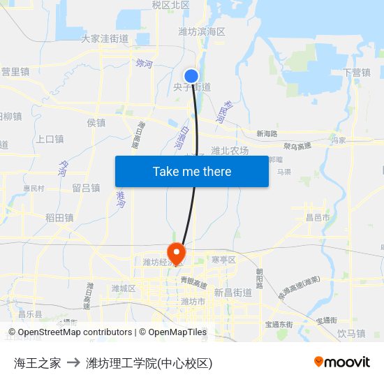 海王之家 to 潍坊理工学院(中心校区) map