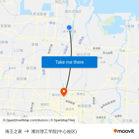 海王之家 to 潍坊理工学院(中心校区) map