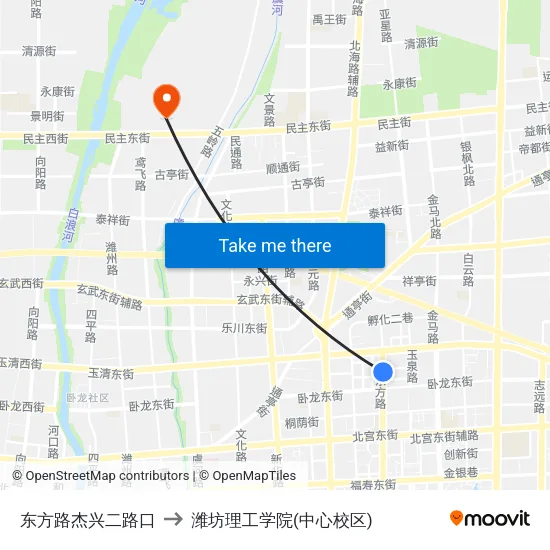 东方路杰兴二路口 to 潍坊理工学院(中心校区) map