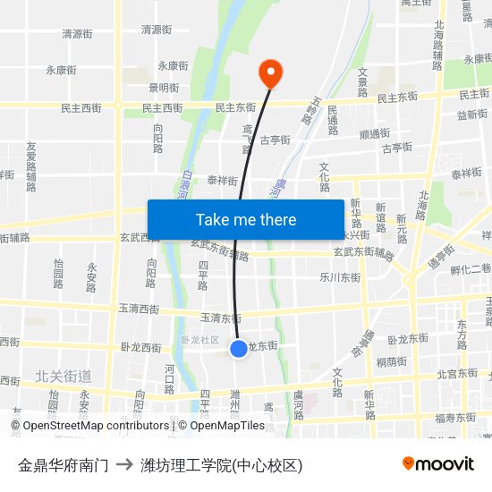 金鼎华府南门 to 潍坊理工学院(中心校区) map