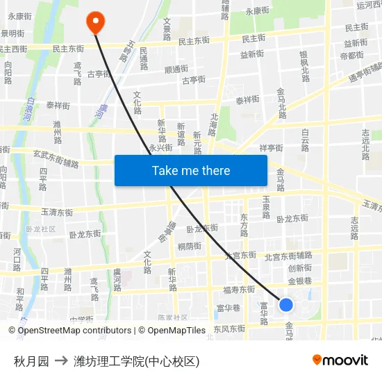 秋月园 to 潍坊理工学院(中心校区) map
