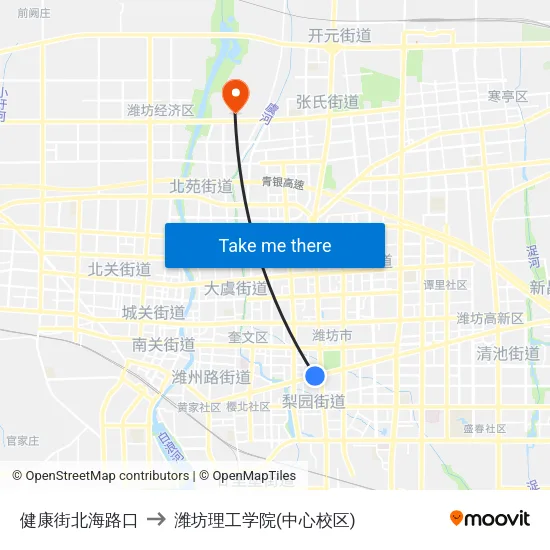 健康街北海路口 to 潍坊理工学院(中心校区) map