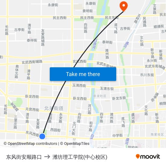东风街安顺路口 to 潍坊理工学院(中心校区) map