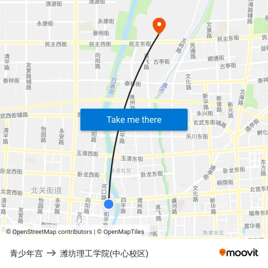 青少年宫 to 潍坊理工学院(中心校区) map